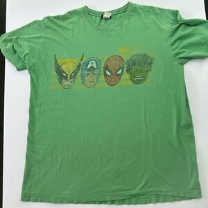 Marvel mad engine superheroes graphic green T shirt 100% Cotton size XL